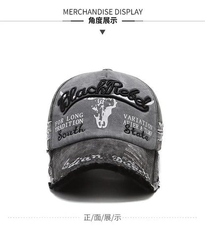 Șapcă de baseball vintage cu litere brodate, model „Bull Washed”, pălărie de soare retro pentru bărbați și femei, șapcă casual cu cozoroc în stil hip-hop