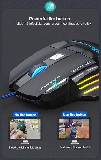 4 Keys USB Wired Gaming Mouse Generation Ergonomic Gaming Mouse 2400DPI Mouse RGB Backlit High-Precision Optical Sensor Mouse