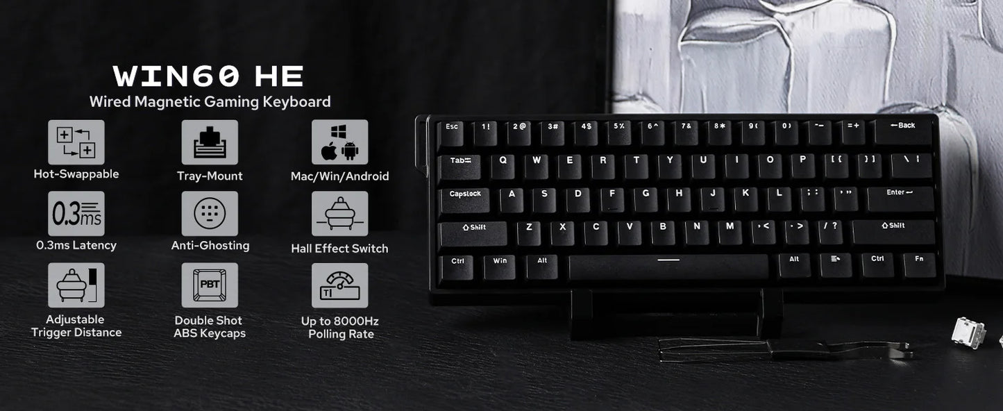 Teclado mecânico com fios AULA WIN60 HE/WIN60 HE MAX 60%, estrutura Tray-Mount, Hot-Swap e interruptores magnéticos de efeito Hall