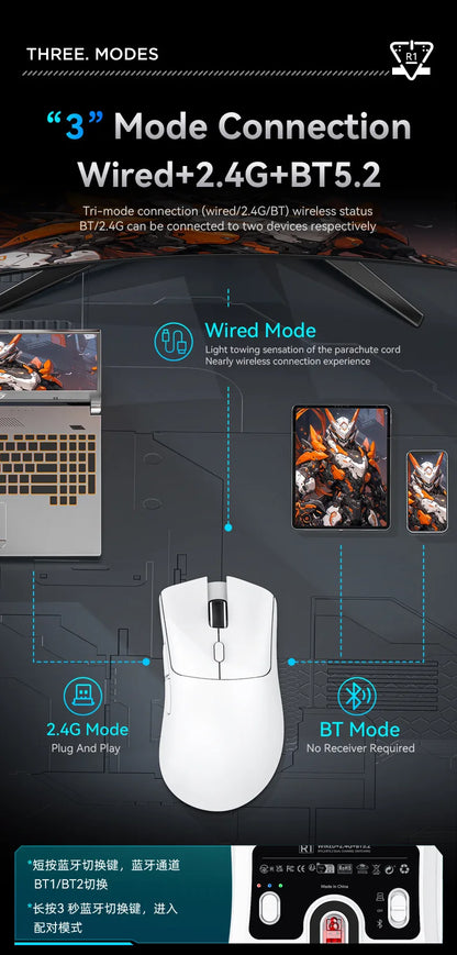 Attack Shark R1 Lekka bezprzewodowa mysz gamingowa Bluetooth 2.4G PAW3311 18000DPI ergonomiczna mysz z makrami