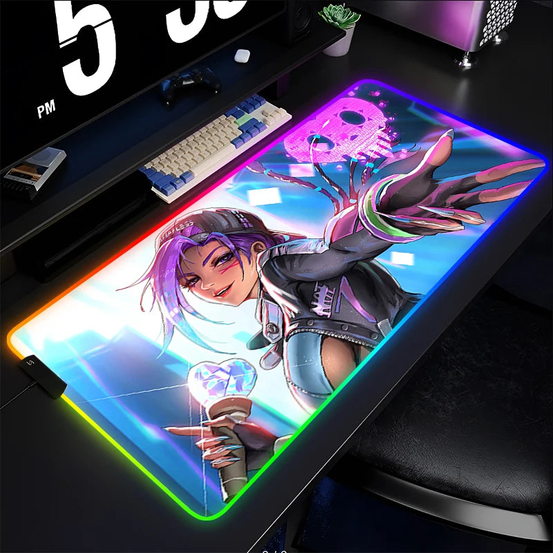 Геймърски пад за мишка и клавиатура Overwatch Sombra, подложка за бюро с LED RGB, гумен килим за мишка, kawaii mousepad за ноутбук