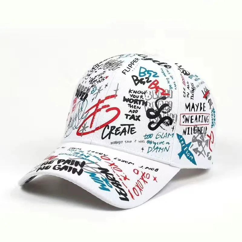 Farbenfrohe Hip-Hop-Baseballkappe mit Graffiti-Motiv, lässige Sonnenkappe mit Entenschnabel-Krempe und Aufdruck, individuell gestaltet für Männer und Frauen
