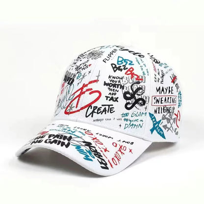 Farbenfrohe Hip-Hop-Baseballkappe mit Graffiti-Motiv, lässige Sonnenkappe mit Entenschnabel-Krempe und Aufdruck, individuell gestaltet für Männer und Frauen