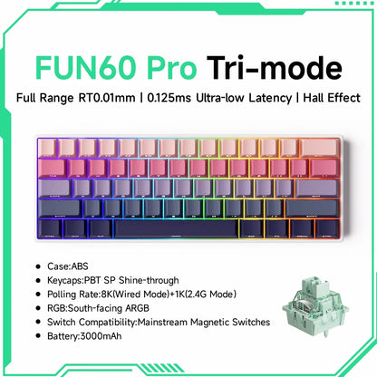 Teclado Mecânico Akko MonsGeek FUN60 com Switch Magnético, 60%, Teclado Gaming, Rapid Trigger 0.01mm, 8K, ARGB, HE/TMR, Teclado Personalizado