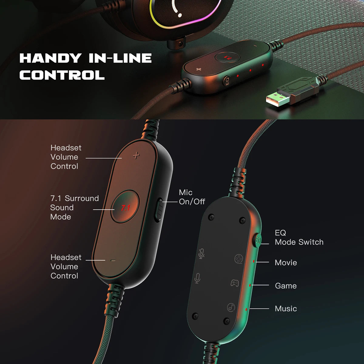Cuffie gaming RGB FIFINE con microfono – cuffie cablate over-ear con suono surround 7.1 per PC, PS4 e PS5, con 3 modalità EQ