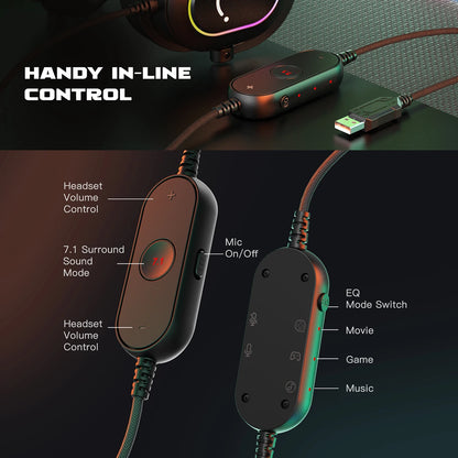 Cuffie gaming RGB FIFINE con microfono – cuffie cablate over-ear con suono surround 7.1 per PC, PS4 e PS5, con 3 modalità EQ