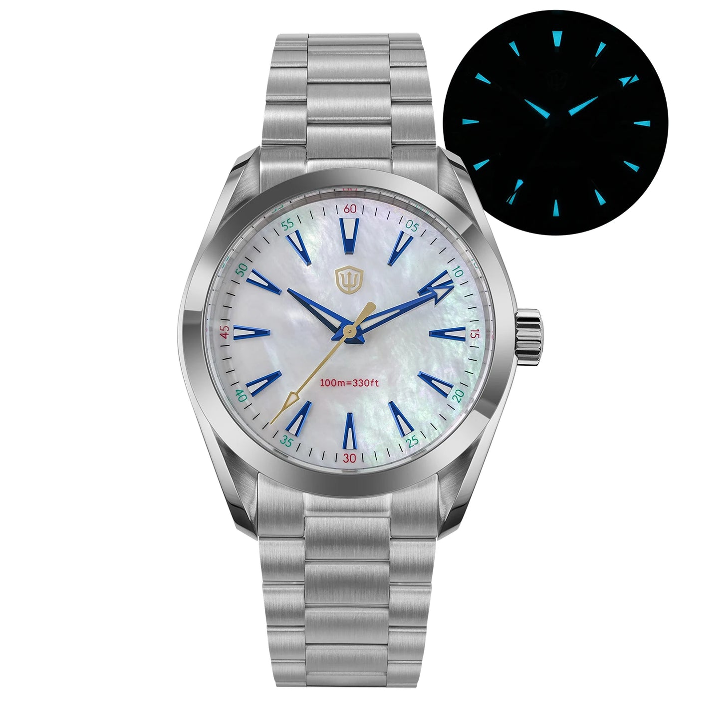 Watchdives WD0006B VH31 Quartz Wristwatches White MOP Dial AR Sapphire Luminous BGW9 100M Waterproof 38Mm Stainless Steel Watch