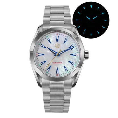 Watchdives WD0006B VH31 Quartz Wristwatches White MOP Dial AR Sapphire Luminous BGW9 100M Waterproof 38Mm Stainless Steel Watch