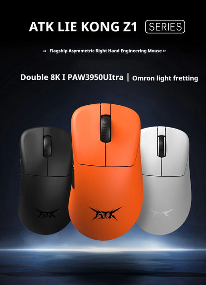 Ratón gaming inalámbrico ATK Z1 Pro Max Ultra con patas personalizadas, PAW3950, velocidad inalámbrica ultrainteligente, tasa de sondeo 8k y baja latencia de 0.39ms