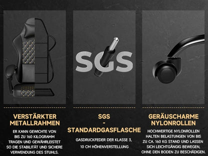 PINGGO Ergonomischer Gaming-Stuhl mit Fußstütze und Massagefunktion, PVC-Leder-Bürostuhl für PC-Gaming, Belastbarkeit 150kg