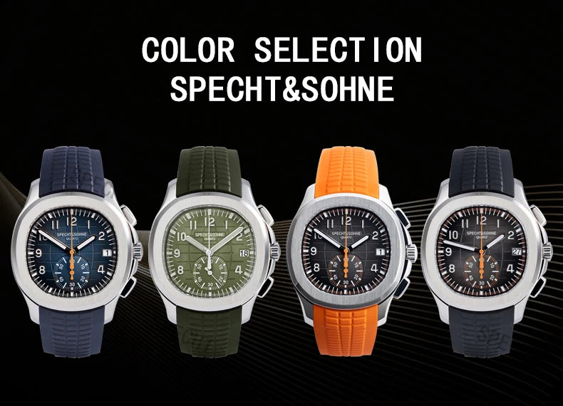 Specht & Söhne New Classic 5167 Men's Watch Orange Color Sapphire Crystal Rubber Strap Sports Male Quartz Watches 50M Waterproof