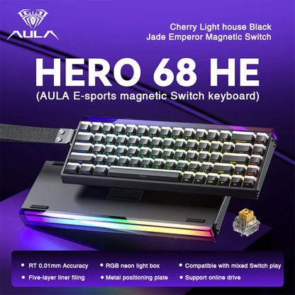 Teclado mecânico gaming com fios AULA HERO68 HE, switches magnéticos, Rapid Trigger, taxa de polling 8K, RGB, para esports