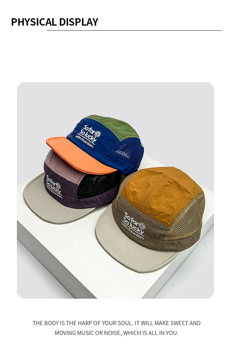 Unisex-baseballkepsar med platt skärm och broderade bokstäver, andningsbara, koreanska solskyddskepsar, snabbtorkande kepsar med skärm, mångsidiga insatser