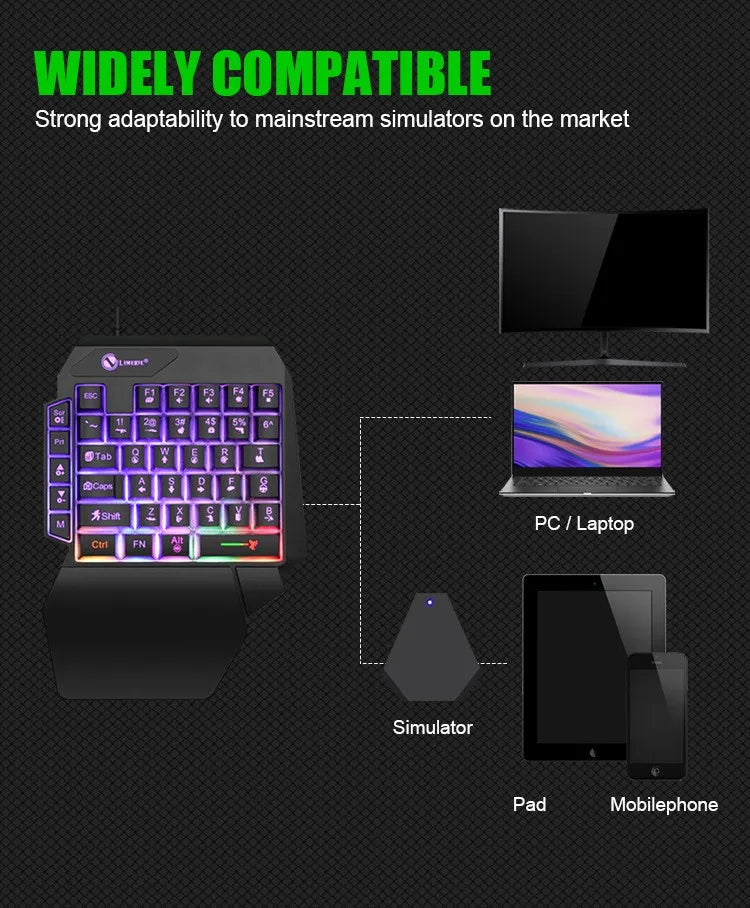 35keys One Handedly Single Hand Mini Gaming Keyboard USB Ultra-slim Wired Backlight Keyboard for Laptop Desktop PC Smartphone