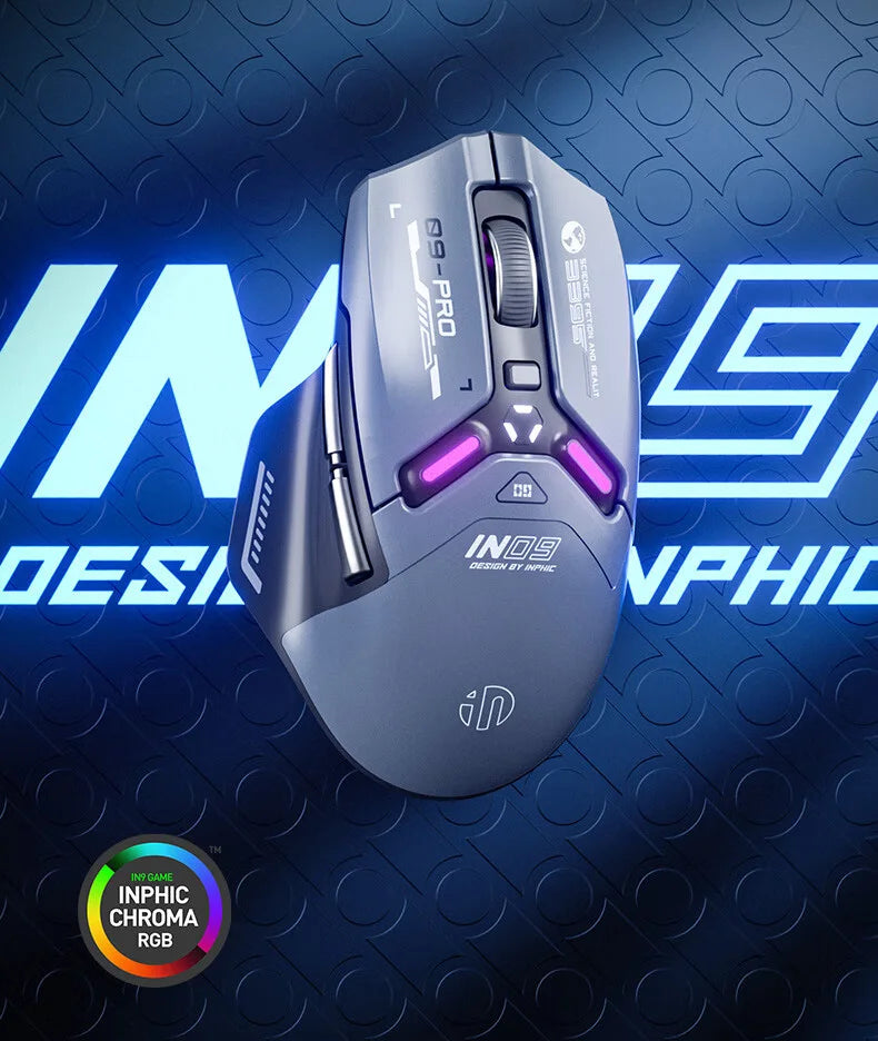 Inphic IN9PRO Wireless Gaming Mouse 26000DPI 8K Polling Rate Bluetooth 5.0 Wired 2.4G Tri-mode RGB Ergonomic Gaming Mouse
