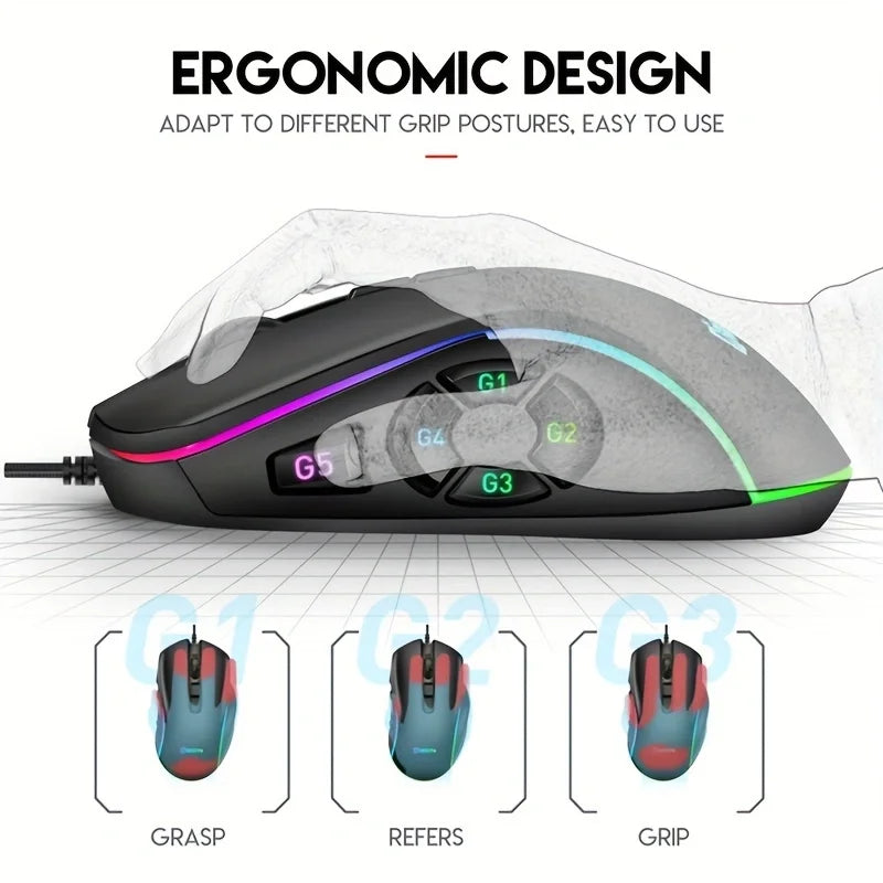 10 key macro programming custom RGB gaming wired mouse laptop desktop computer wired mouse external