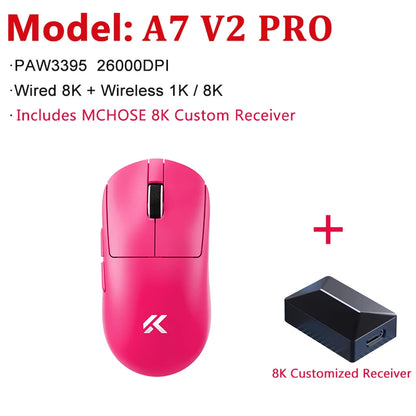 MCHOSE A7 V2 Ultra / Pro lehká bezdrátová herní myš Dual 8000Hz PAW3950 TI 42000DPI pro PC e-sport hráče