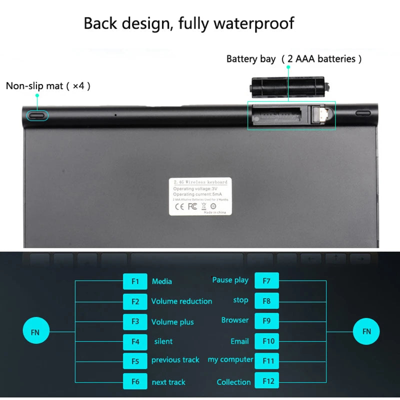 Conjunto de teclado e rato sem fios espanhol, hebraico, coreano e tailandês 2.4G Mini portátil para Windows, Mac e Android