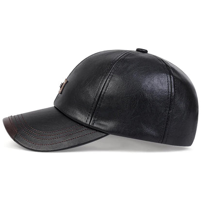 Pu Leather Letter Label Baseball Caps Spring and Autumn Outdoor Adjustable Casual Hats Sunscreen Hat