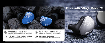 Linsoul Kiwi Ears Cadenza II IEM HiFi-Kopfhörer mit 10mm-Titan-Dynamiktreiber, KARS 2.0 und abnehmbarem Kabel