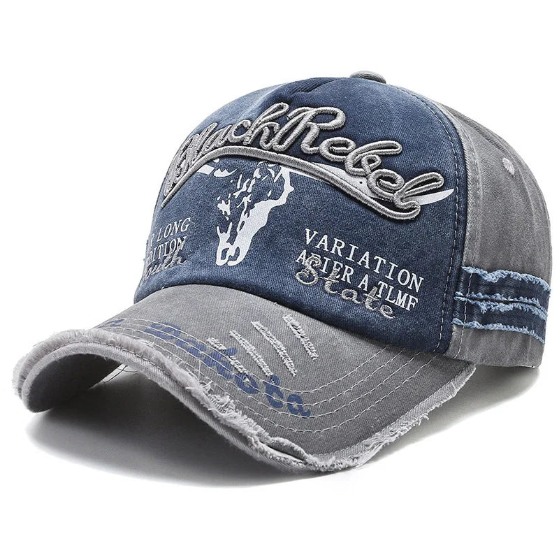 Șapcă de baseball vintage cu litere brodate, model „Bull Washed”, pălărie de soare retro pentru bărbați și femei, șapcă casual cu cozoroc în stil hip-hop