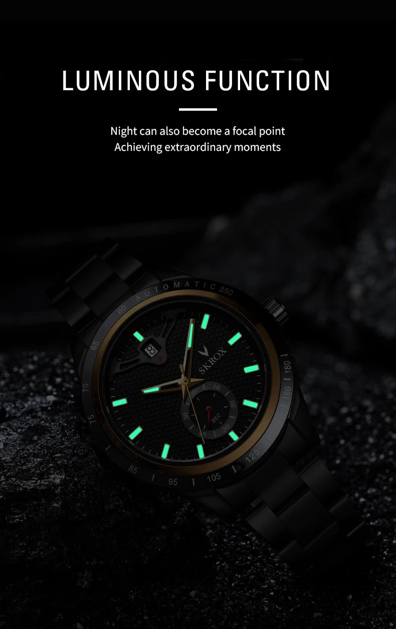 SKROX Luxury Sapphire Stainless Steel Automatic Movement Mechanical Clockwork Man Watch Military Waterproof Men's Wrist Watches