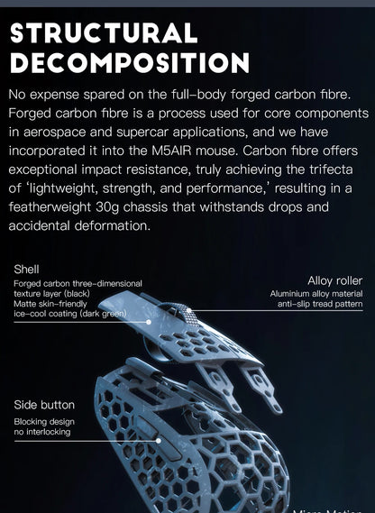 Darmoshark M5Air Forged Carbon Fiber Wireless 8K Gaming Mouse PAW3950 30K DPI Small Hand Finger Grip Game Macro Mice Lightweight
