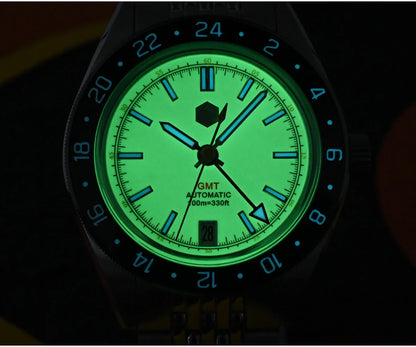 Orologio da uomo automatico San Martin 39.5mm Limited Edition con quadrante Full Lume, NH34 GMT, data a ore 6, 10Bar, Kol Saati di lusso SN0116W