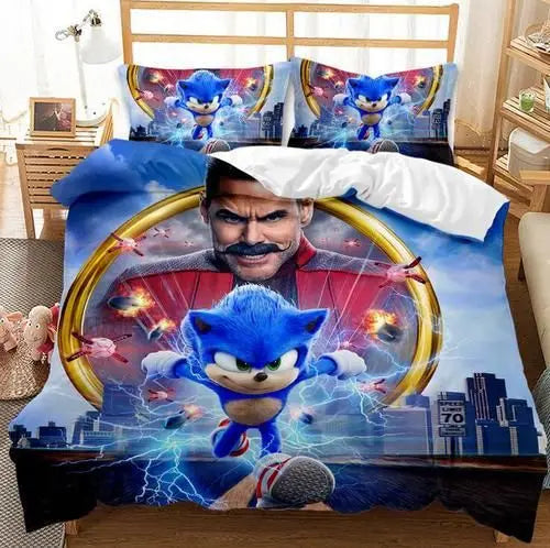 The Movie Sonics Printing Bedding Set Anime Digital Cartoon hedgehogs Duvet Cover Comforter Bed Youth Kids Girl Boys Gift