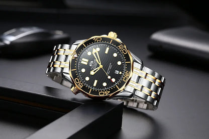 Automatic Mens Watch Mechanical Self Wind Movement Stainless Steel Casual Yellow Gold Silver Blue Master Wave Fashion Watches