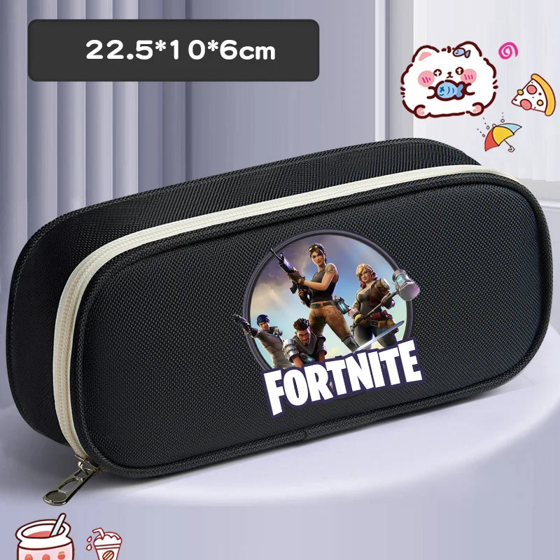 Fortnite Pencil Case Cartoon Character Print Pencil Pouch Canvas Stationery Bag Fashion Student Stationery Box Birthday Gifts