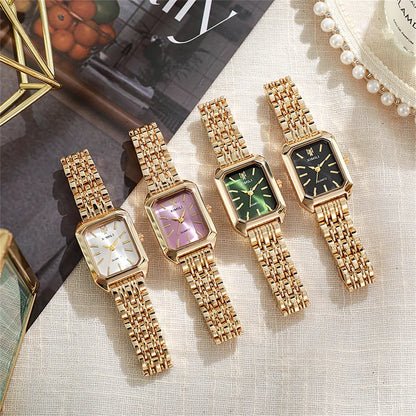 Luxury Ladies Fashion Quartz Watch Simple Scale Square Quality Gold Plated Women Watches Business Stainless Steel Folding Clock