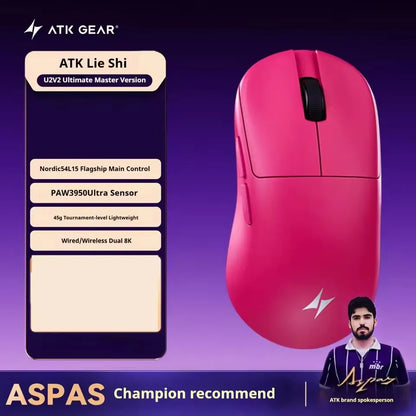 NEW ATK U2 V2 Mini Ultimate Wireless Gaming Mouse Tri-model Lightweight PAW3950 Ultra 8KHz 500mAh Custom Ergonomic E-sports Mouse