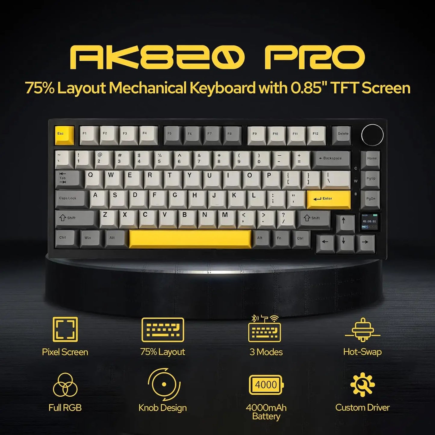 Ajazz AK820/AK820Pro Gaming Mechanical Keyboard Bluetooth 5.1/Wireless/Wired Custom Keyboard With Heat Exchange Sealed Button
