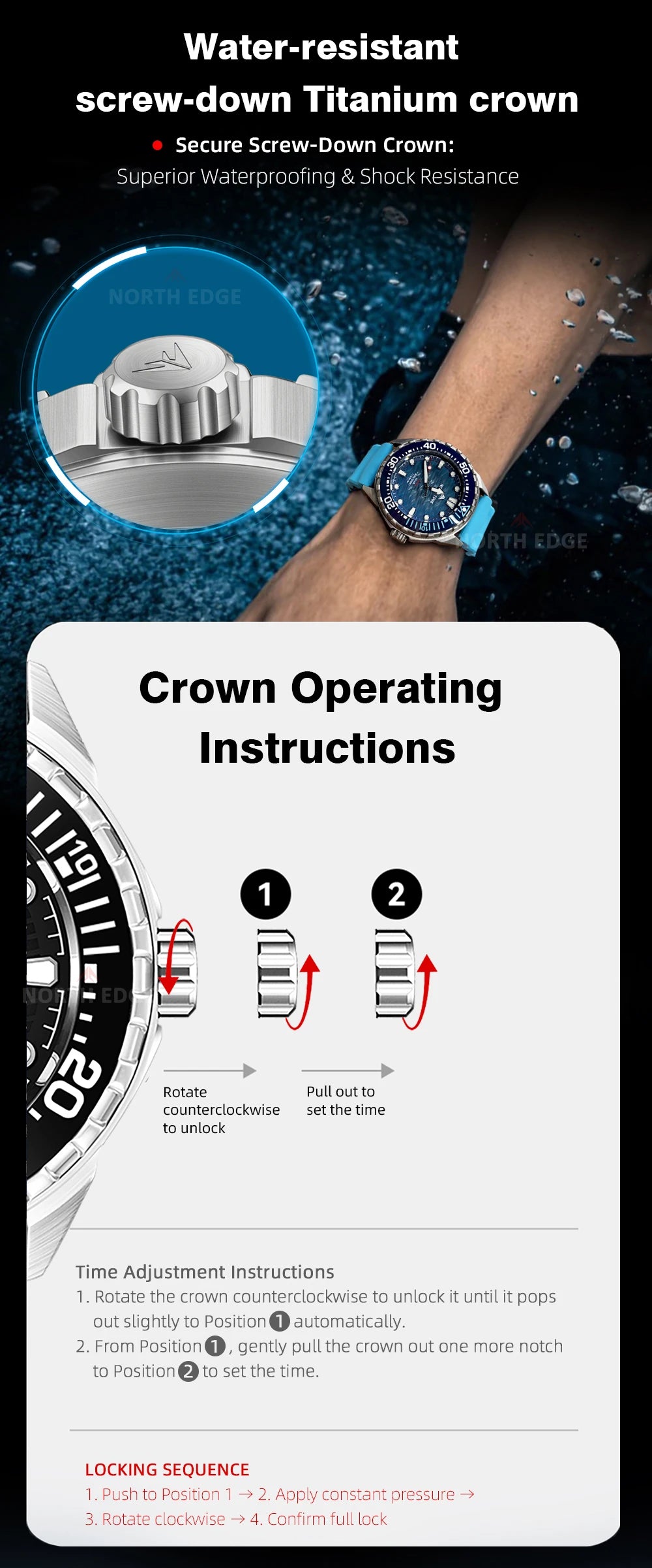 NORTH EDGE TRITON-Ti Solar Powered Dive Watch Titanium Alloy Case Men Luxury Quartz Watches For Men Waterproof 300M