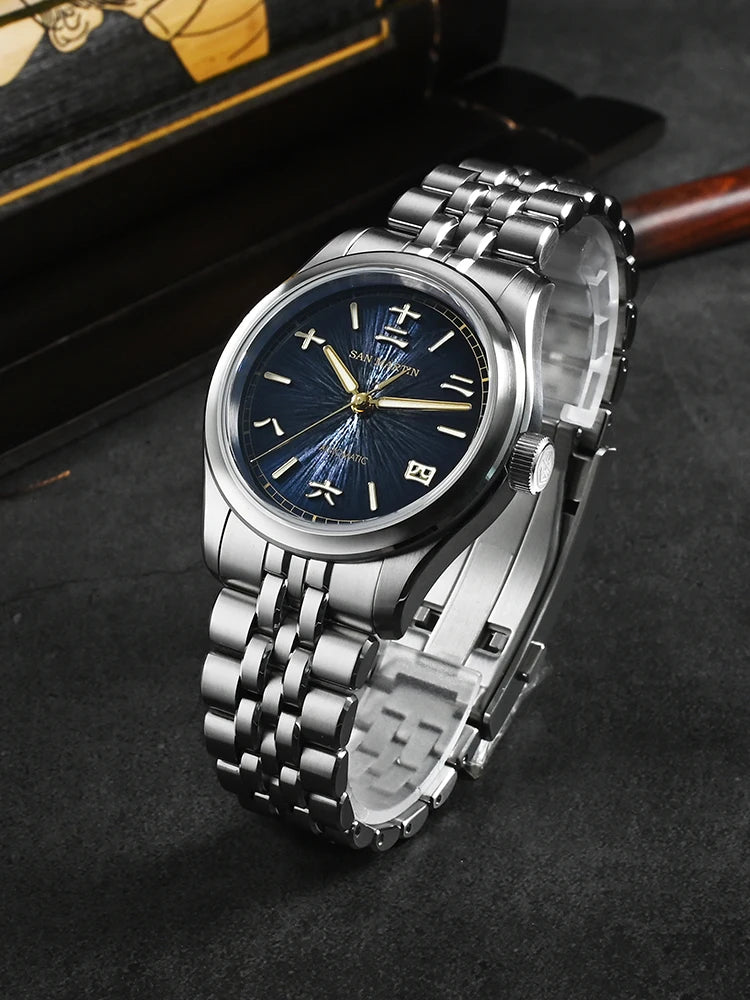 San Martin 39mm Enamel Sunray JianZhan Dial Men GADA Watch 90S5 Automatic BGW-X1 10Bar Sapphire 5-Link Bracelet SN0144CG