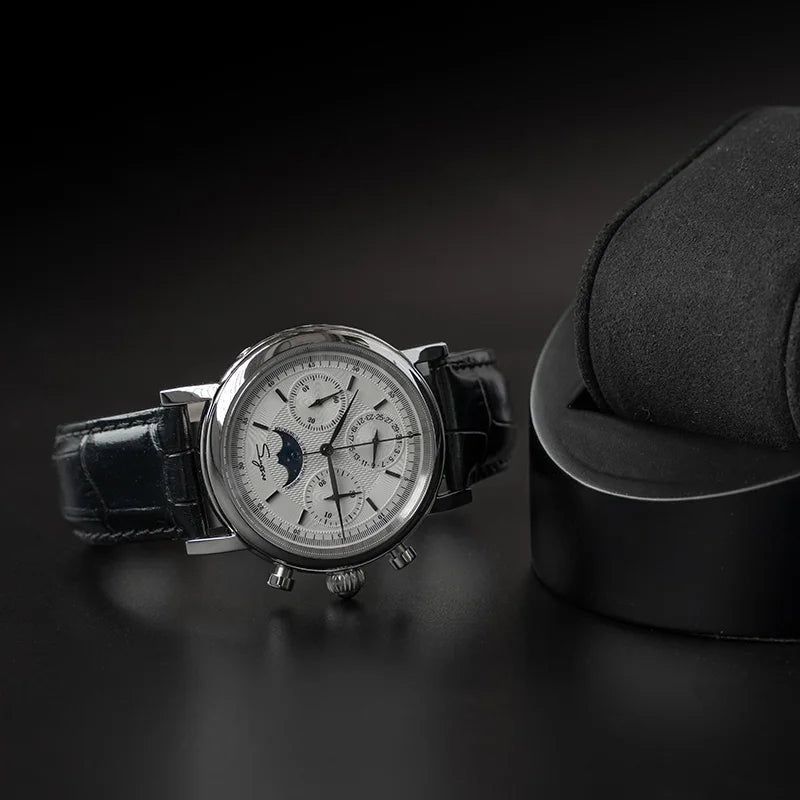 Original Movement ST1908 Sugess Men Mechanical Calendar Watch Chronograph Vintage Moonphase Wristwatches Waterproof