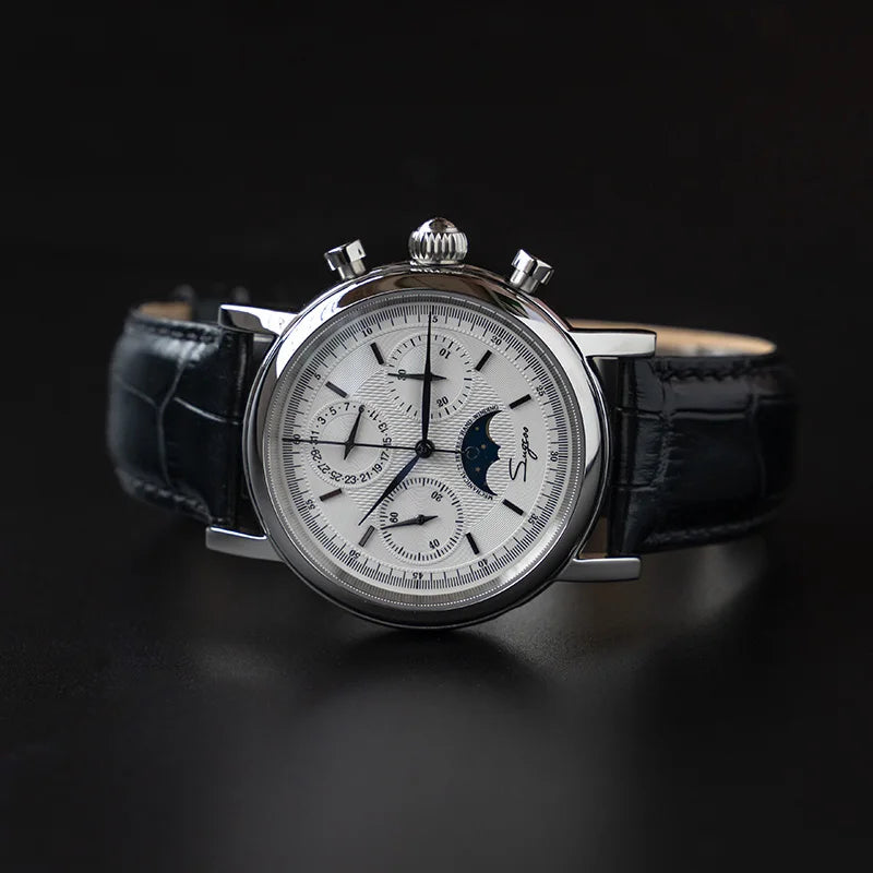 Original Movement ST1908 Sugess Men Mechanical Calendar Watch Chronograph Vintage Moonphase Wristwatches Waterproof